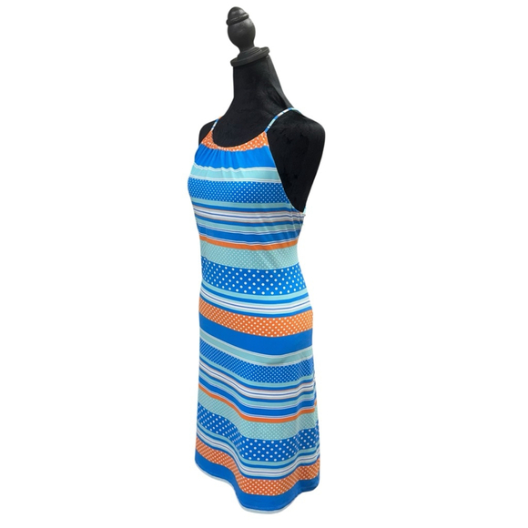J McLaughlin for Dillard's Halter Performance Dress XL Blue Orange Tie - Picture 3 of 9